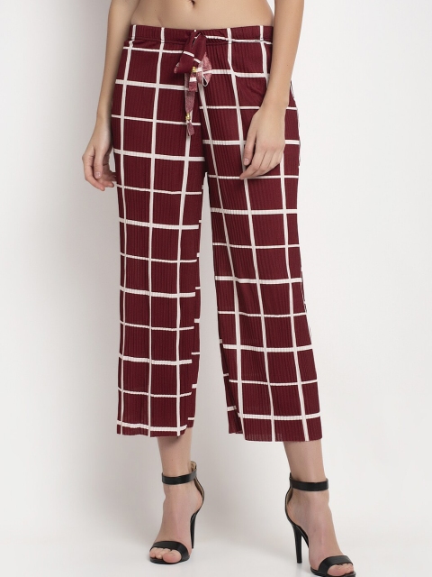 

NEUDIS Women Maroon & White Straight Fit Solid Chinos