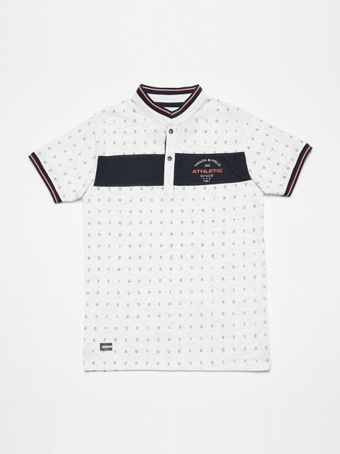 

Octave Boys White Printed Mandarin Collar T-shirt