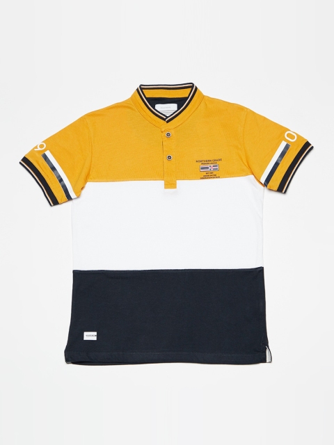 

Octave Boys Yellow Colourblocked Henley Neck T-shirt