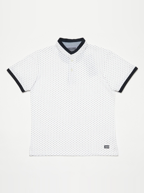 

Octave Boys White Self Design Mandarin Collar T-shirt