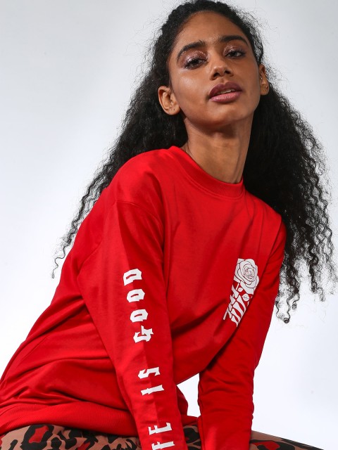 

Blue Saint Women Red Solid Sweatshirt