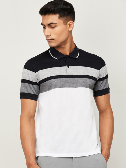 

CODE by Lifestyle Men Black Striped Polo Collar T-shirt