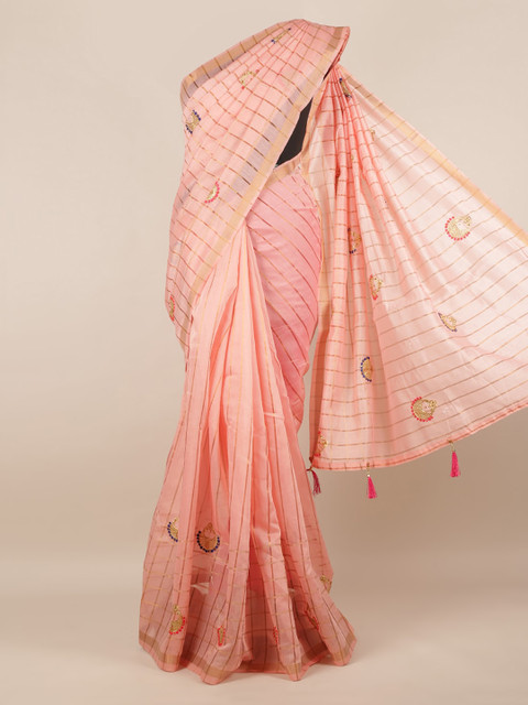 

Pothys Pink Striped Jute Silk Saree