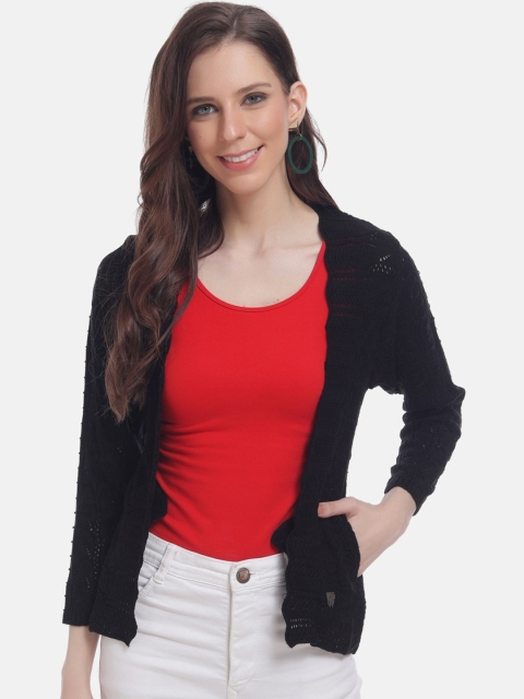 

HALTON HILLS Women Black Self Design Front-Open Sweater