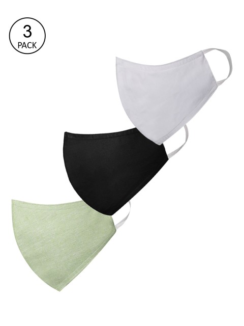 

VASTRAMAY Pack Of 3 Solid 3-Ply Reusable Anti-Pollution Cloth Masks, Green