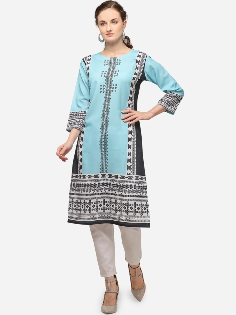 

VENISA Women Blue Geometric Printed Sequins Crepe Kurta