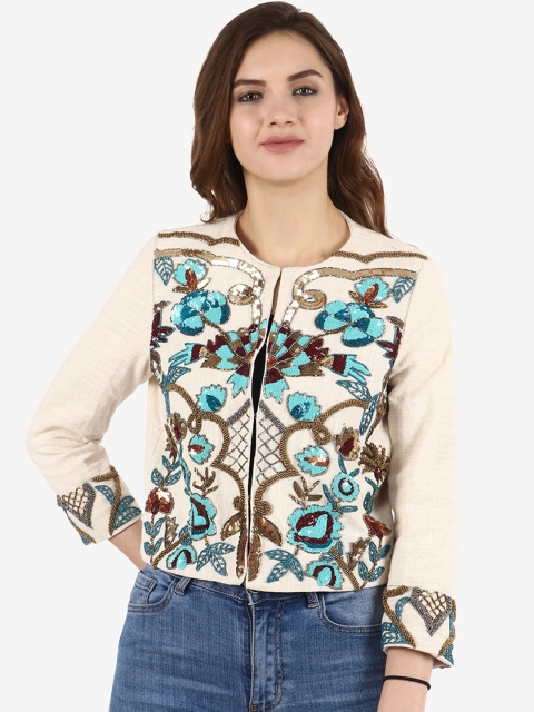 

Diwaah Women Cream-Coloured Embellished Tailored Cotton Jacket