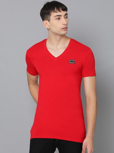 

Antony Morato Men Red Solid V-Neck T-shirt