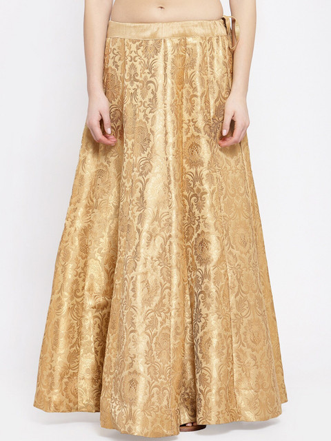 

studio rasa Beige & Gold-Coloured Self Design Flared Maxi Skirt