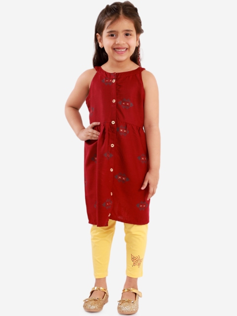 

Chipbeys Girls Maroon & Yellow Printed Top with Leggings