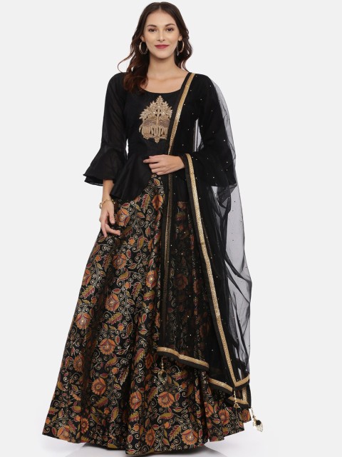 

Neerus Black & Gold-Toned Embroidered Ready to Wear Lehenga & Blouse with Dupatta