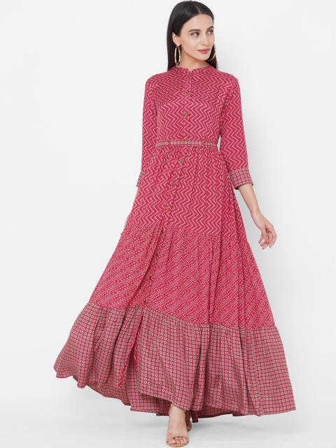 

FASHOR Women Pink Printed Maxi Dress