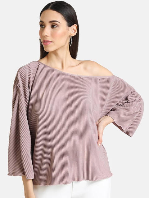 

Kazo Mauve One Shoulder Flared Sleeves Top