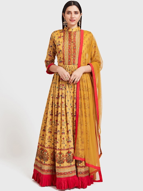 

Neerus Women Yellow & Red Printed Kurta with Churidar & Dupatta