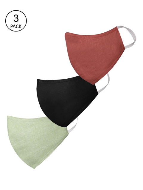

VASTRAMAY Pack Of 3 Solid 3-Ply Reusable Anti-Pollution Cloth Masks, Black