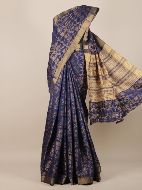 

Pothys Navy Blue & Gold-Toned Jute Silk Woven Design Saree
