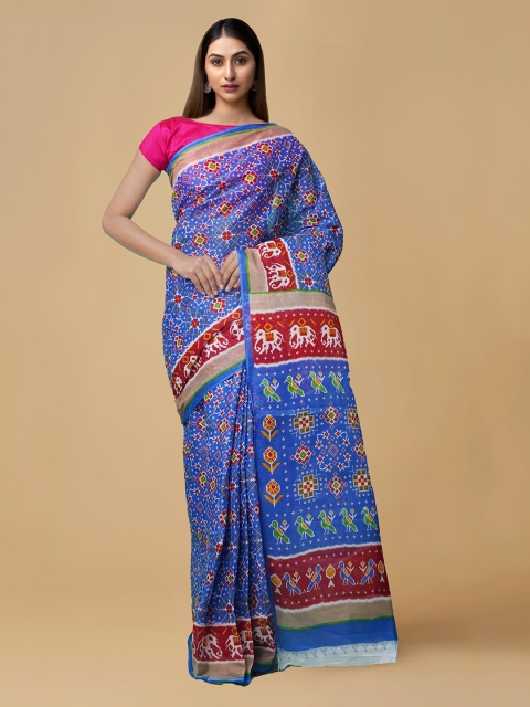 

Unnati Silks Women Blue & White Pure Krisha Cotton Sustainable Saree