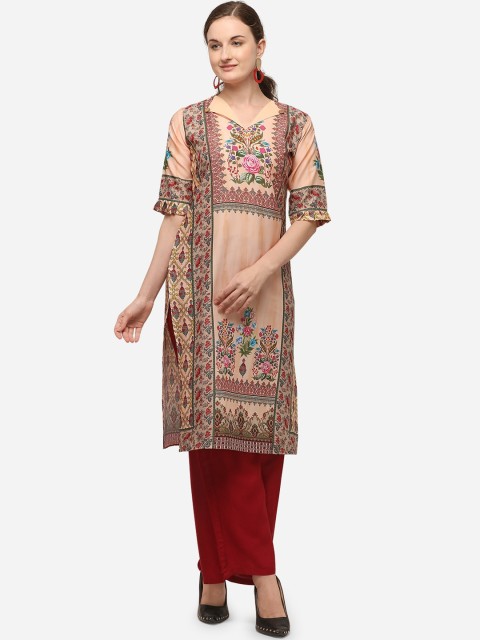 

VENISA Women Brown Ethnic Motifs Printed Crepe Kurta