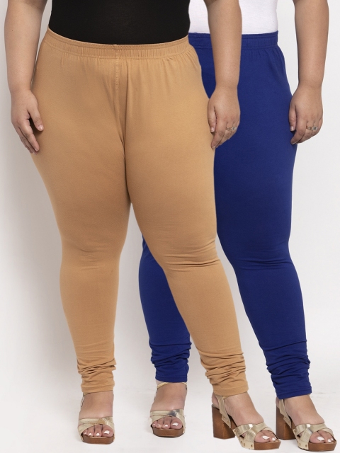 

TAG 7 PLUS Women Pack Of 2 Solid Ankle-Length Plus Size Leggings, Blue