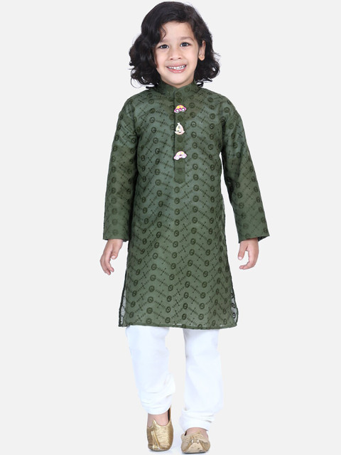 

LilPicks Boys Olive Green Embroidered Kurta Pyjama Set