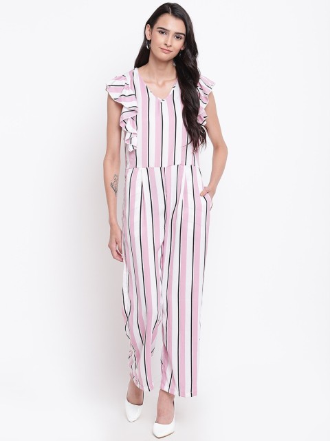 

Belle Fille Women Pink & White Striped Jumpsuit