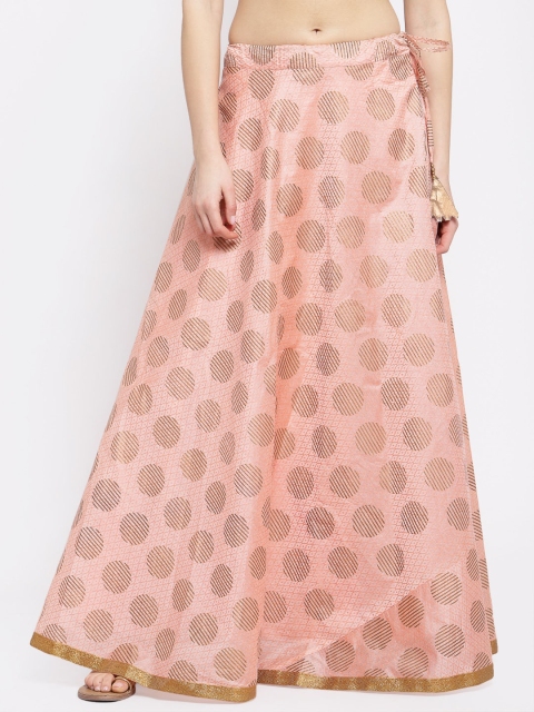 

studio rasa Women Peach-Coloured & Gold-Coloured Printed Flared Maxi Skirt