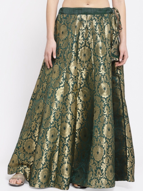 

studio rasa Women Green Woven-Design Jacquard Flared Maxi Skirt