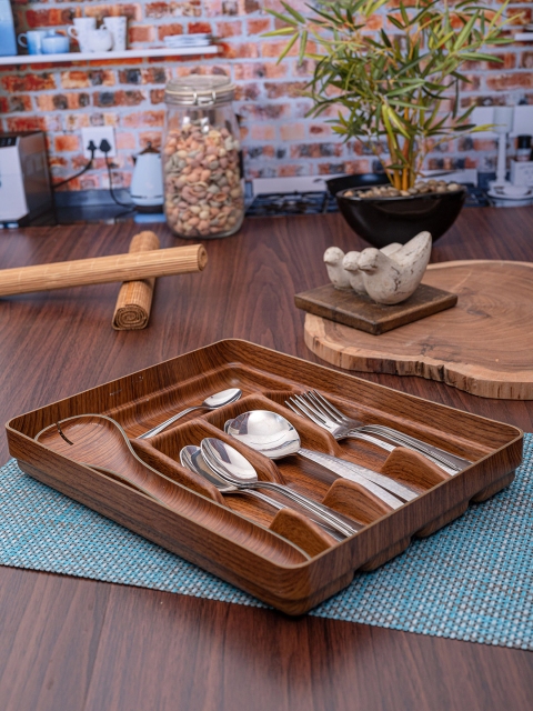 

GOODHOMES Brown Wooden Finish 5 Compartment Cutlery Tray