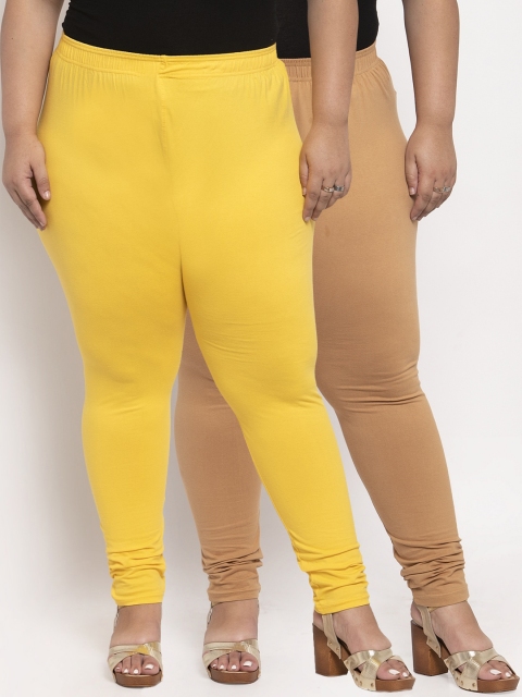

TAG 7 PLUS Women Pack Of 2 Solid Plus Size Ankle-Length Leggings, Beige