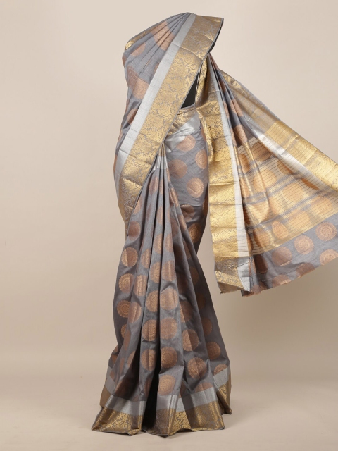 Pothys Grey & Gold-Toned Jute Silk Woven Design Saree