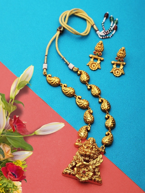 

Adwitiya Collection 24CT Women Gold-Plated & Pink Stone-Studded Jewellery Set