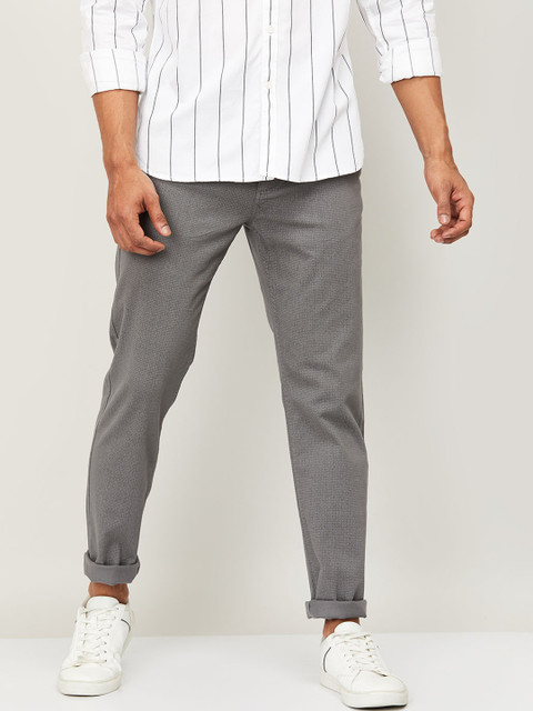 

CODE by Lifestyle Men Grey Slim Fit Self Design Regular Trousers