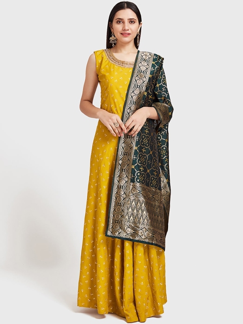 

Neerus Women Yellow Embroidered Kurta with Churidar & Dupatta