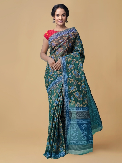 

Unnati Silks Green Pure Cotton Printed Kovai Handloom Saree