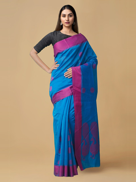 

Unnati Silks Blue Silk Cotton Woven Design Baluchari Sustainable Saree