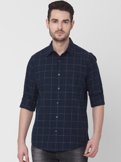 

Mufti Men Navy Blue Slim Fit Checked Casual Cotton Shirt