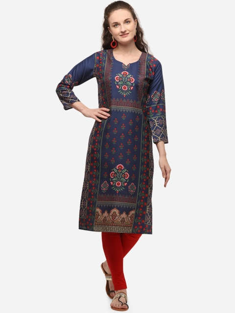 

VENISA Women Navy Blue Floral Printed Crepe Kurta