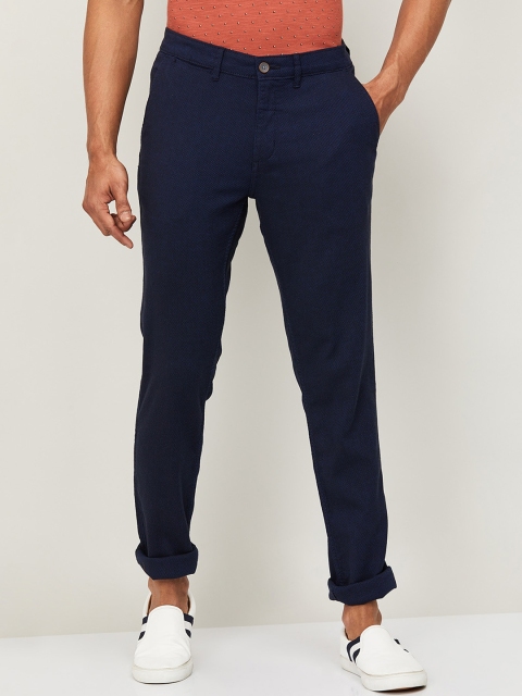 

CODE by Lifestyle Men Navy Blue Slim Fit Self Design Chinos