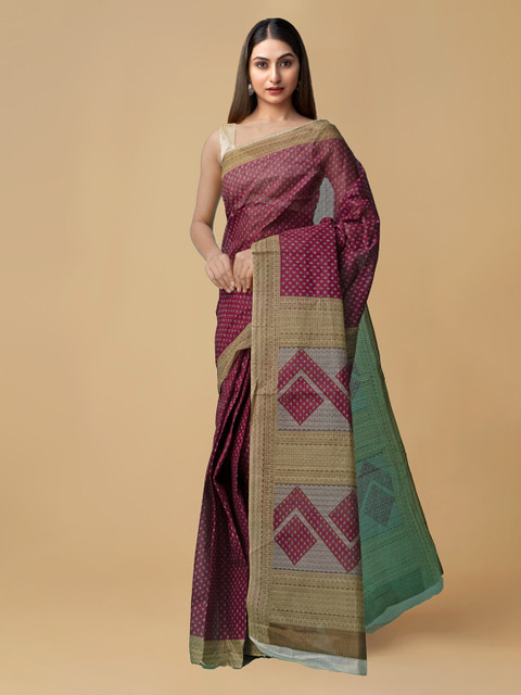 

Unnati Silks Pink & Beige Pure Cotton Printed Kovai Saree