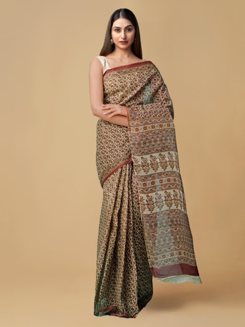 

Unnati Silks Women Grey & Cream-Coloured Pure Krisha Cotton Saree