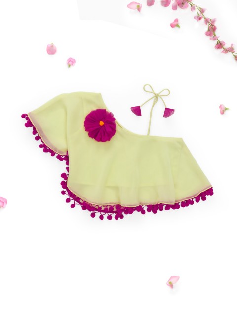 

The Magic Wand Lime Green & Magenta Cape Sleeves Applique Chiffon Top
