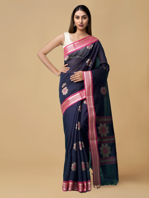 

Unnati Silks Navy Blue & Pink Silk Cotton Woven Design Baluchari Saree