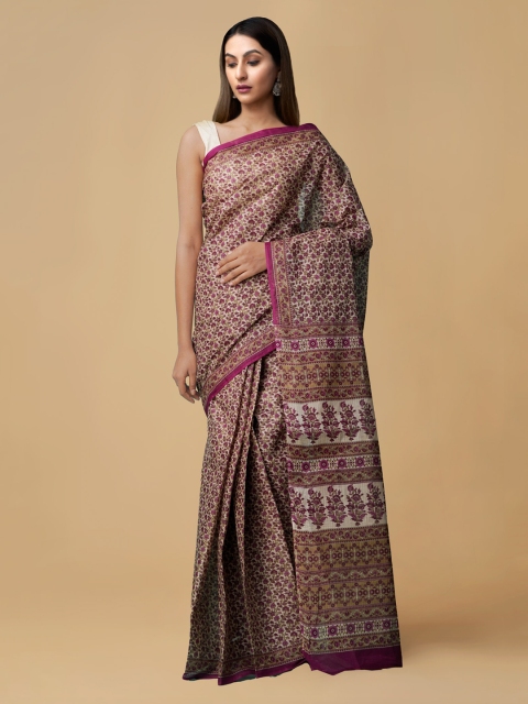 

Unnati Silks Beige & Purple Pure Cotton Printed Kovai Saree