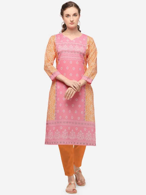 

VENISA Women Pink Ethnic Motifs Printed Crepe Kurta