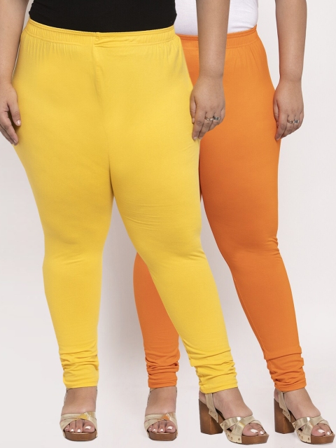 

TAG 7 PLUS Women Pack Of 2 Solid Plus Size Ankle-Length Leggings, Orange