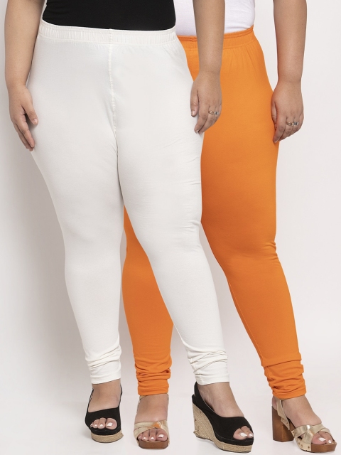 

TAG 7 PLUS Women Pack Of 2 Solid Plus Size Ankle-Length Leggings, Off white