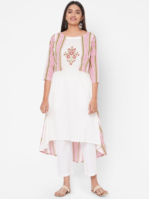 

Vedic Women White Floral Printed Kurta