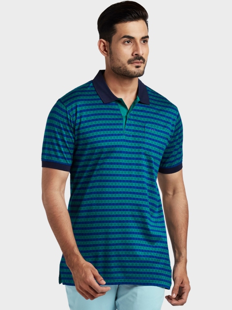 

ColorPlus Men Blue Striped Polo Collar T-shirt