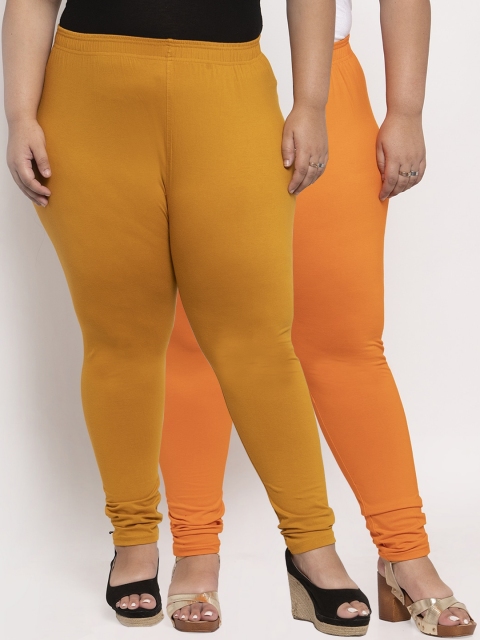 

TAG 7 PLUS Women Pack Of 2 Solid Ankle-Length Plus Size Leggings, Mustard
