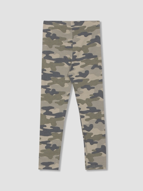 

The Childrens Place Girls Olive Green & Grey Camouflage Print Ankle-Length Leggings
